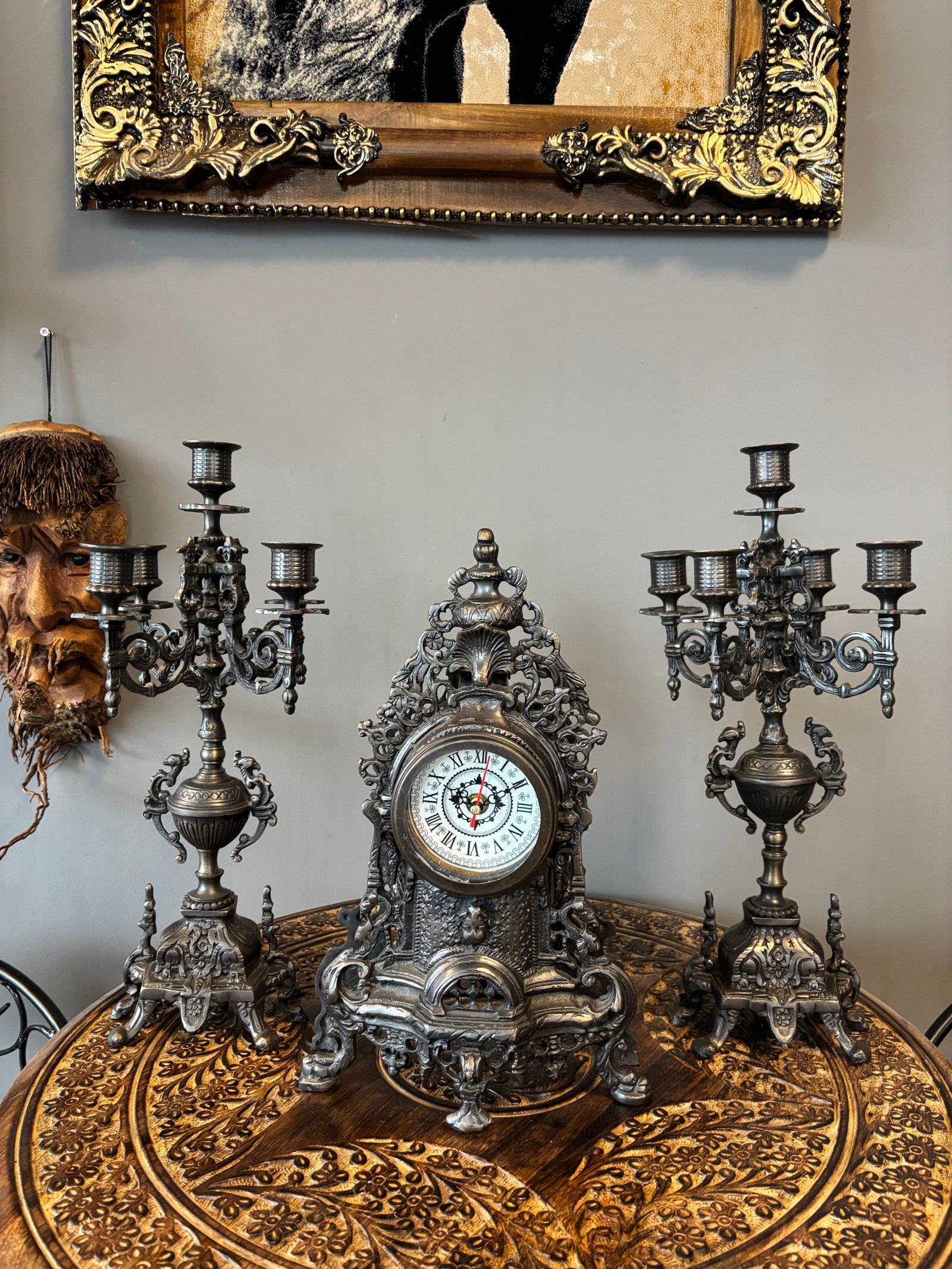 Şömine takımı saat ve şamdan